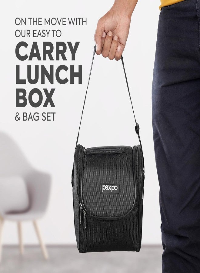 PEXPO Ultra Pro Stainless Steel Lunch Box for Office and School - 3 Containers (350ml Each), Water Bottle(750ml) - Silver, Pickle Box, Cutlery with Bag | Leakproof and BPA-Free | RCB Edition - Black - Image 5